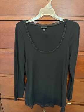 torrid Black Long Sleeve Top with Lace Trim